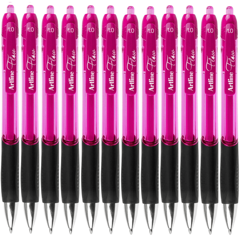 Artline Box 12 Flow Retractable Ballpoint Pen (Pink)