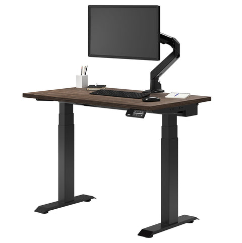 Desky Dual Mini Sit Stand Desk 800x500 Natural Walnut Desktop and Matte Black Frame