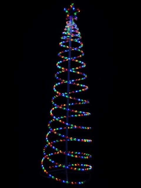 Christmas Warehouse - OUDRJB41 1.8m Multi Colour LED Rope Light 3D Spiral Outdoor Christmas Tree Multi Colour on White Frame