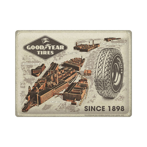 Nostalgic-Art Large Metal Sign Plaque Goodyear Factories Since 1898 30x40cm