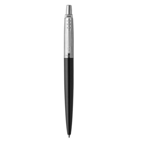 Parker Jotter Ballpoint Pen Bond Street Black Chrome Trim Medium Tip Blue Ink