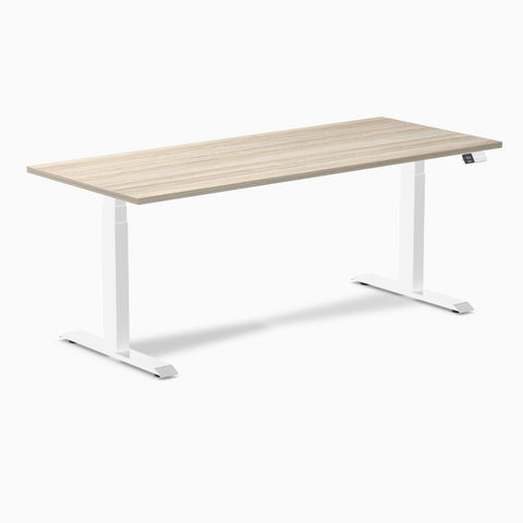 Desky Dual Melamine Sit Stand Desk 180cm Classic Oak Desktop and White Frame