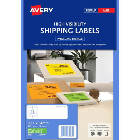 Avery Fluoro Green High Visibility Shipping Labels for Laser Printers, 99.1 x 34 mm [400-Pieces]