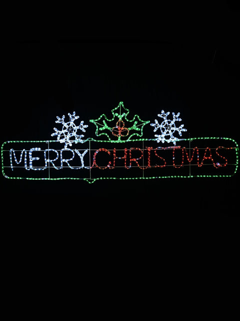 Christmas Warehouse - OUDRS277 2m Dynamic Framed Merry Christmas, Holly & Snowflakes Outdoor LED Display Green, Cool White & Red
