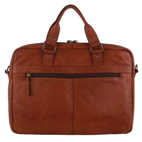 Pierre Cardin MultiCompartment Leather Laptop Shoulder Bag 43x31cm Cognac