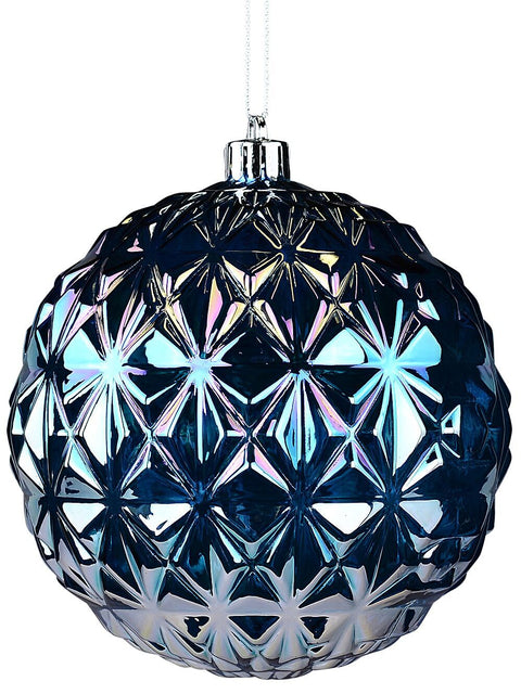 Christmas Warehouse - DECRH106 Rainbow Dynamic Signature Iridescent Geometric Textured Bauble | 12cm Midnight Blue Iridescent