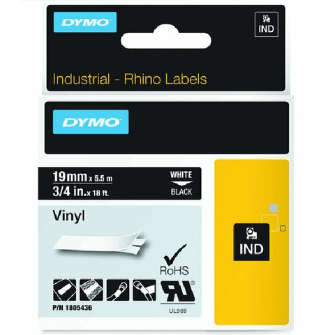 Dymo Rhino Industrial Tape Vinyl 19mm (White On Black)