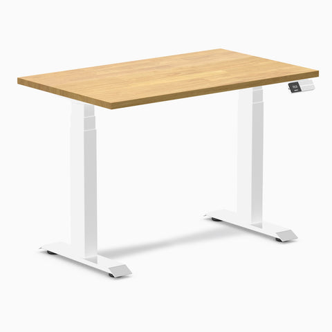 Desky Dual Mini Rubberwood Sit Stand Desk 100cm Light Oak Desktop and White Frame