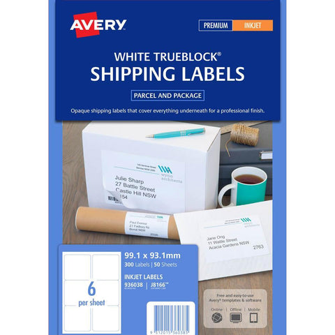 Avery 936038 J8166 Trueblock Shipping Labels Inkjet 6Up (White) [Pack 50]
