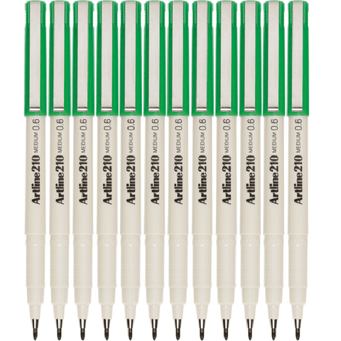 Artline Box 12 210 Fineliner Pen 0.6mm Fiber Tip (Green)