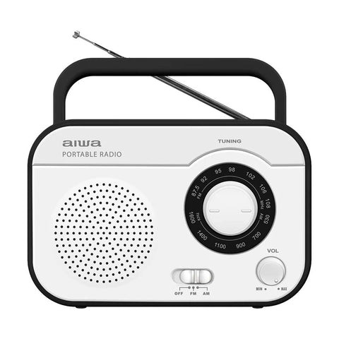 Aiwa Portable Retro Manual AM/FM C Battery Radio (White)