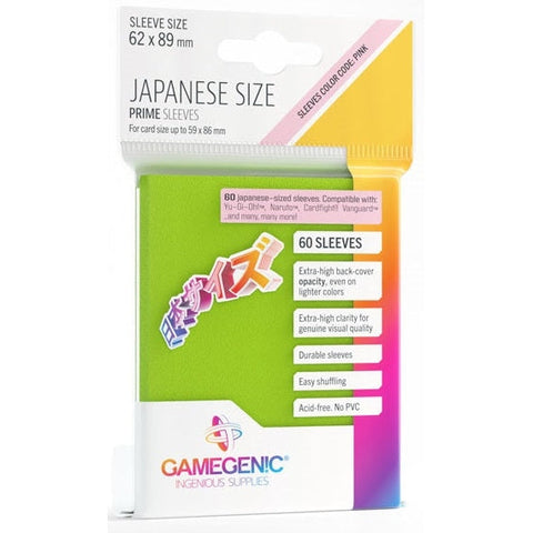 Gamegenic Prime Japanese Sized Sleeves - Size Code PINK - Sleeve Colour Lime 62mmx89mm 60 Sleeves Per Pack