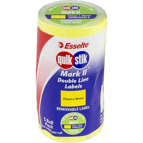 Quikstik Mark II Pricing Gun Label Removable 1000 Labels/Roll Fluoro Yellow Pack 5