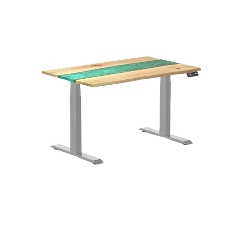 Desky Dual Resin Hardwood Sit Stand Desk 120cm White Ash Emerald River Desktop and Grey Frame