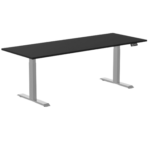 Desky Dual Melamine Sit Stand Desk 200cm Black Desktop and Grey Frame