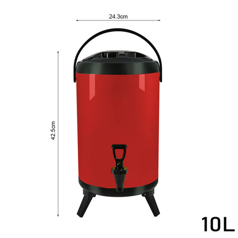 SOGA 10L Insulated Stainless Steel Beverage Dispenser with Faucet (Red)