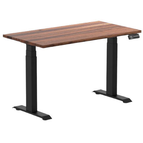 Desky Dual Mini Hardwood Sit Stand Desk 110cm Walnut Desktop and Matte Black Frame