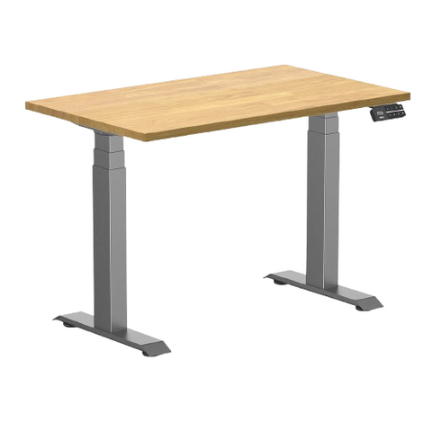 Desky Dual Mini Rubberwood Sit Stand Desk 100cm Light Oak Desktop and Space Grey Frame