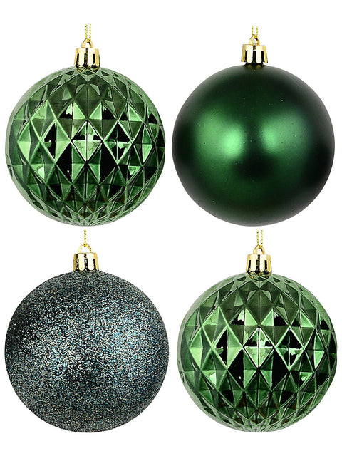Christmas Warehouse - DECR2696 4x Heritage Deep Forest Green Signature Mixed Texture Baubles | 80mm Forest Green