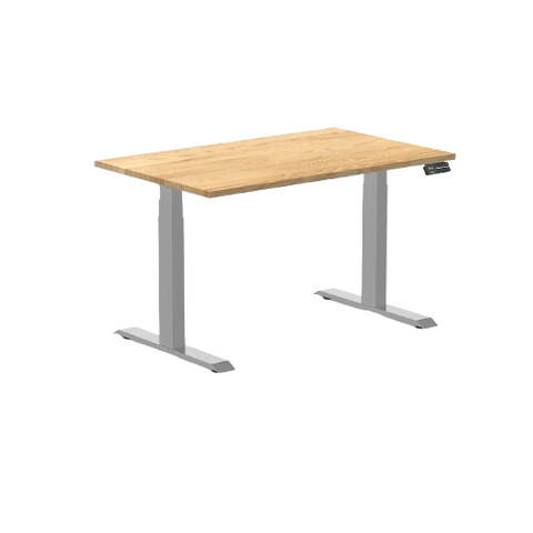 Desky Dual Hardwood Sit Stand Desk 120cm (White Oak Desktop/Grey Frame)