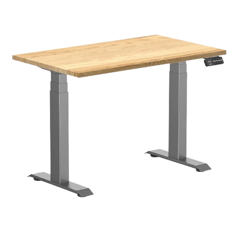 Desky Dual Mini Hardwood Sit Stand Desk 100cm White Oak Desktop and Space Grey Frame
