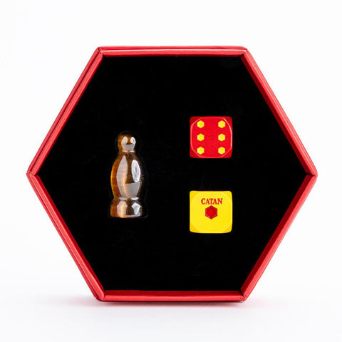 Fanroll By Metallic Dice Games MDG CATAN Premium Robber and Metal Dice Set Tiger's Eye