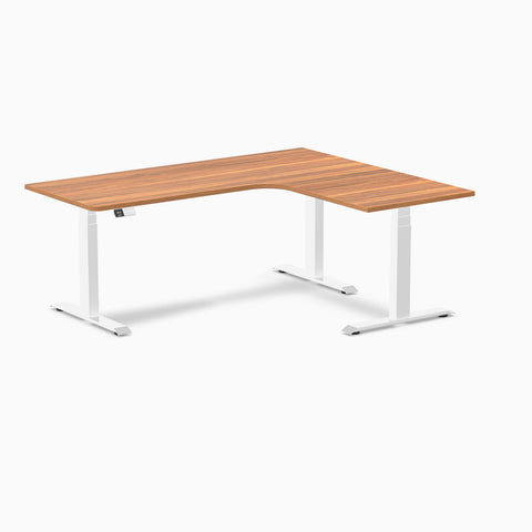 Desky L-Shape Melamine Sit Stand Desk 180cm - Right Return Prime Oak Top and White Leg
