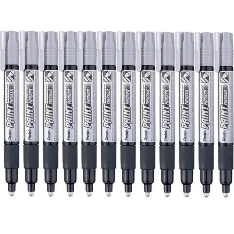 Pentel MMP20 Box 12 Paint Marker Medium Bullet Point (Silver)