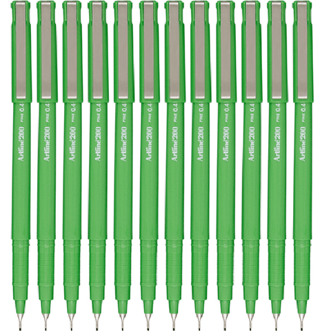 Artline Box 12 200 Fineliner Felt Tip Pen 0.4mm (Bright Green)