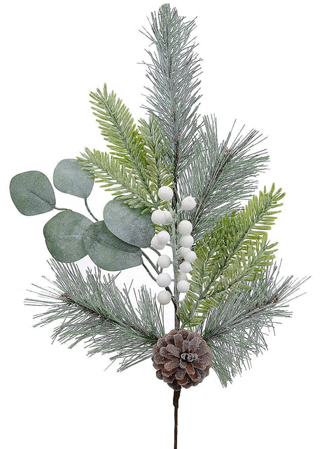 Christmas Warehouse - STEM2034 Three Style Pine Branches & White Berries Long Christmas Stem | 70cm Green with White & Brown