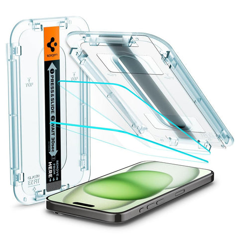 SPIGEN EZ Fit 2PCS Glass Screen Protector for iPhone 16 Plus/15 Plus (Clear)