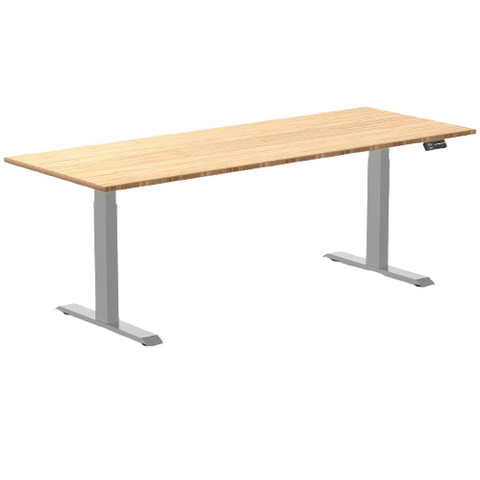 Desky Dual Bamboo Sit Stand Desk 200cm Bamboo Desktop and Grey Frame