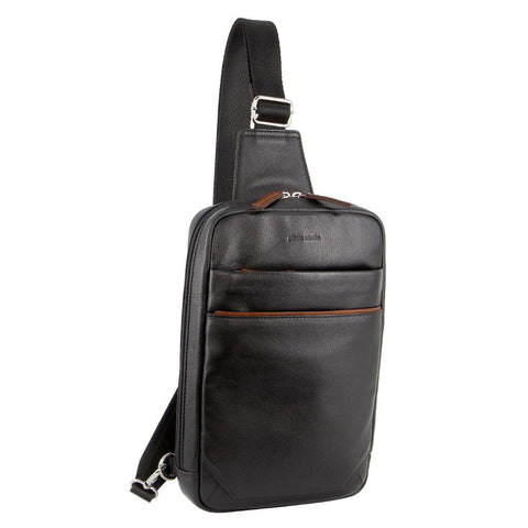 Pierre Cardin Unisex Leather 3 Way Crossbody Sling Bag 22cm Black