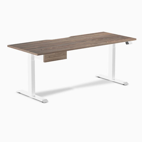 Desky Dual Scalloped Melamine Standing Desk With Drawer - Natural Walnut / 1800x750mm / White
