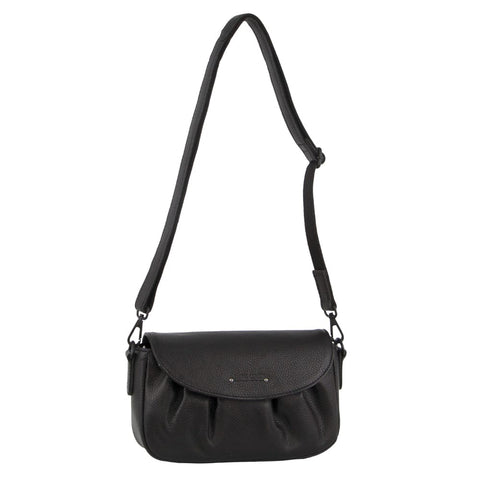 Pierre Cardin Leather Pleated Design Shoulder Crossbody Bag 25x14cm Black