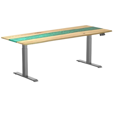 Desky Dual Resin Hardwood Sit Stand Desk 200cm White Ash Emerald River Desktop and Space Grey Frame