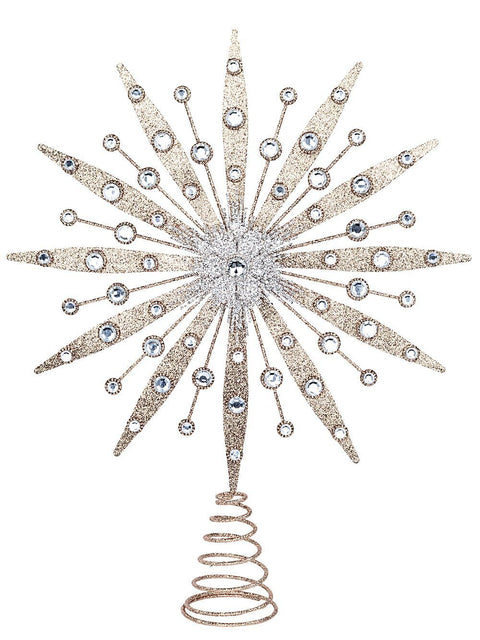 Christmas Warehouse - DECRTT78 Large Rose Gold & Silver Glitter Supernova Tree Topper | 42cm Rose Gold with Silver