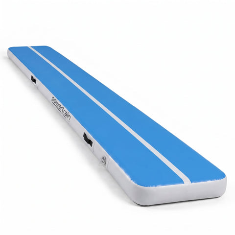 Powertrain 8m x 1m x 20cm Air Track Inflatable Gymnastics Mat Tumbling (Blue White)