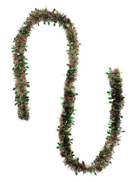 Christmas Warehouse - TINV27HR Classic 6ply Green Holly & Red Fir Christmas Tinsel Garland | 2.7m x 80mm Red & Green
