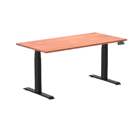 Desky Dual Softwood Sit Stand Desk 150cm Red Cedar Desktop and Matte Black Frame