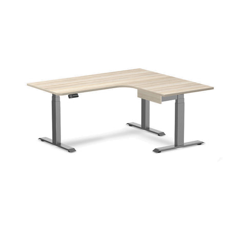 Desky L-Shape Melamine Standing Desk With Drawer 160cm - Right Return Classic Oak Top and Space Grey Leg