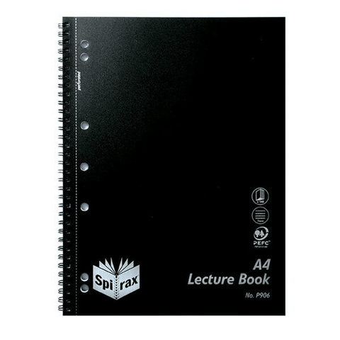 Spirax P906 Lecture Book 7mm Ruled 7 Hole Punched Wiro Bound A4 (Black)