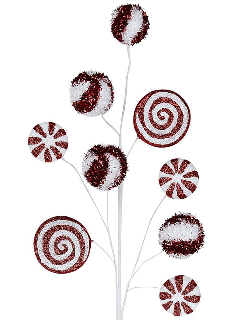 Christmas Warehouse - STEM2404 Red & White Peppermint Candy Plaque Long Christmas Stem | 61cm Red & White