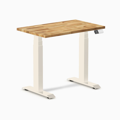 Desky Dual Mini Hardwood Sit Stand Desk 80cm Acacia Desktop and Wheat Frame