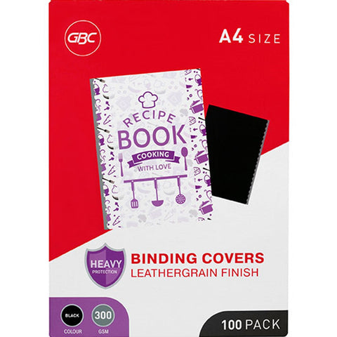 GBC Ibico Binding Covers Leathergrain 300GSM A4 (Black) [4 Pack]