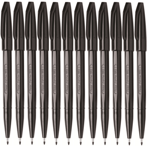 Pentel S520 Box 12 Sign Pen Medium Fibre Tip 0.8mm (Black)