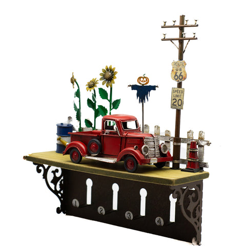 Boyle Shelf Hanging Wall Decor With Hooks Red Truck 31cm