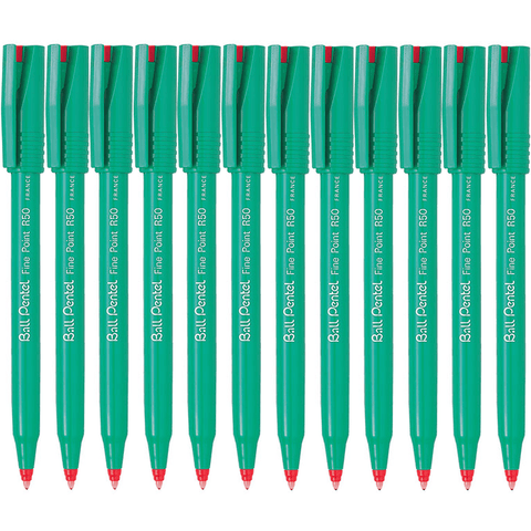 Pentel R50 Box 12 Rollerball Pen Fine 0.8mm (Red)