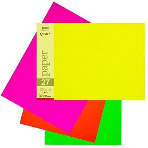 Quill Coloured A3 Copy Paper 80GSM Fluoro Assorted Pack 150