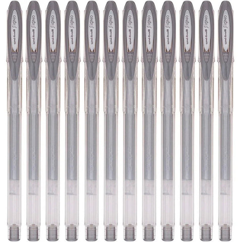 Uni-Ball Um120 Signo Gel Ink Rollerball Pen 0.7mm Box of 12 (Metallic Silver)